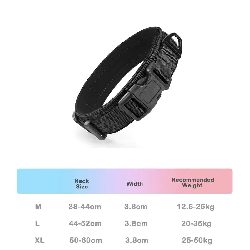 Tactical Dog Collar Adjustable Military Training Nylon Dog Collar with Control Handle and Heavy Metal Buckle for Large Pets