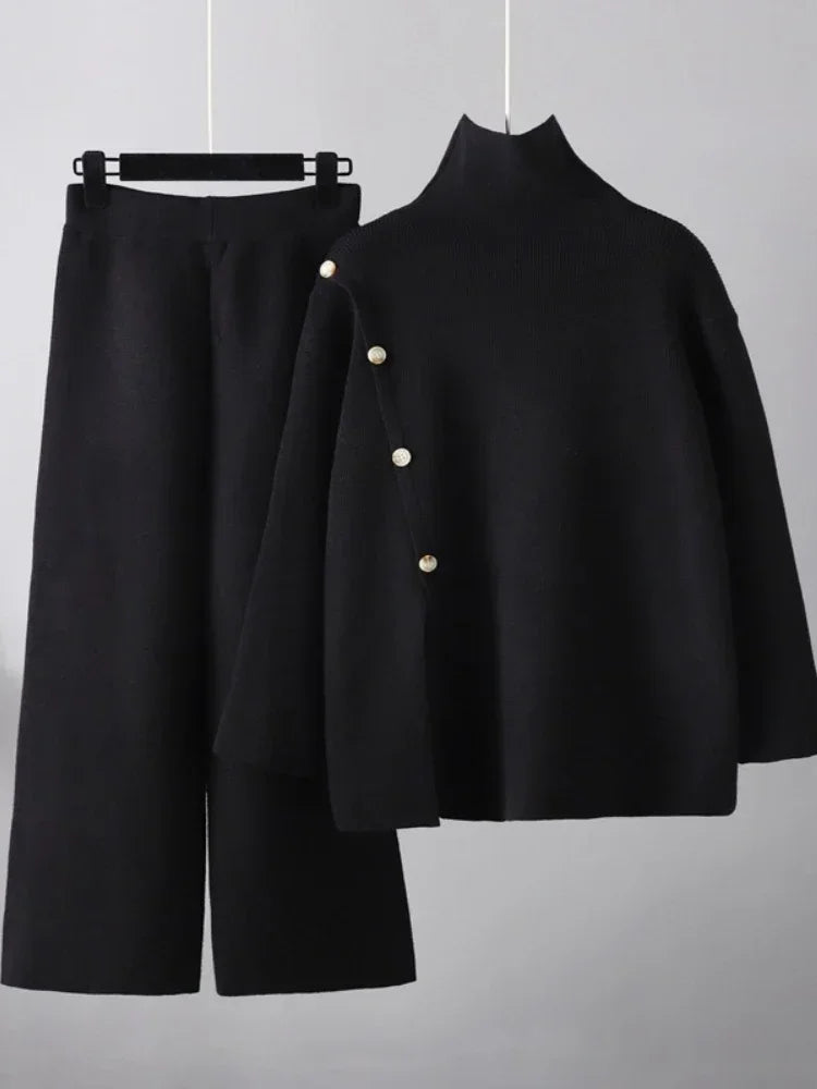 New Winter Autumn Sweater 2 Piece Sets Fashionable Knit Pant Sets Elegant Retro Pullover Two Piece Sets Womens Outfits Clothes