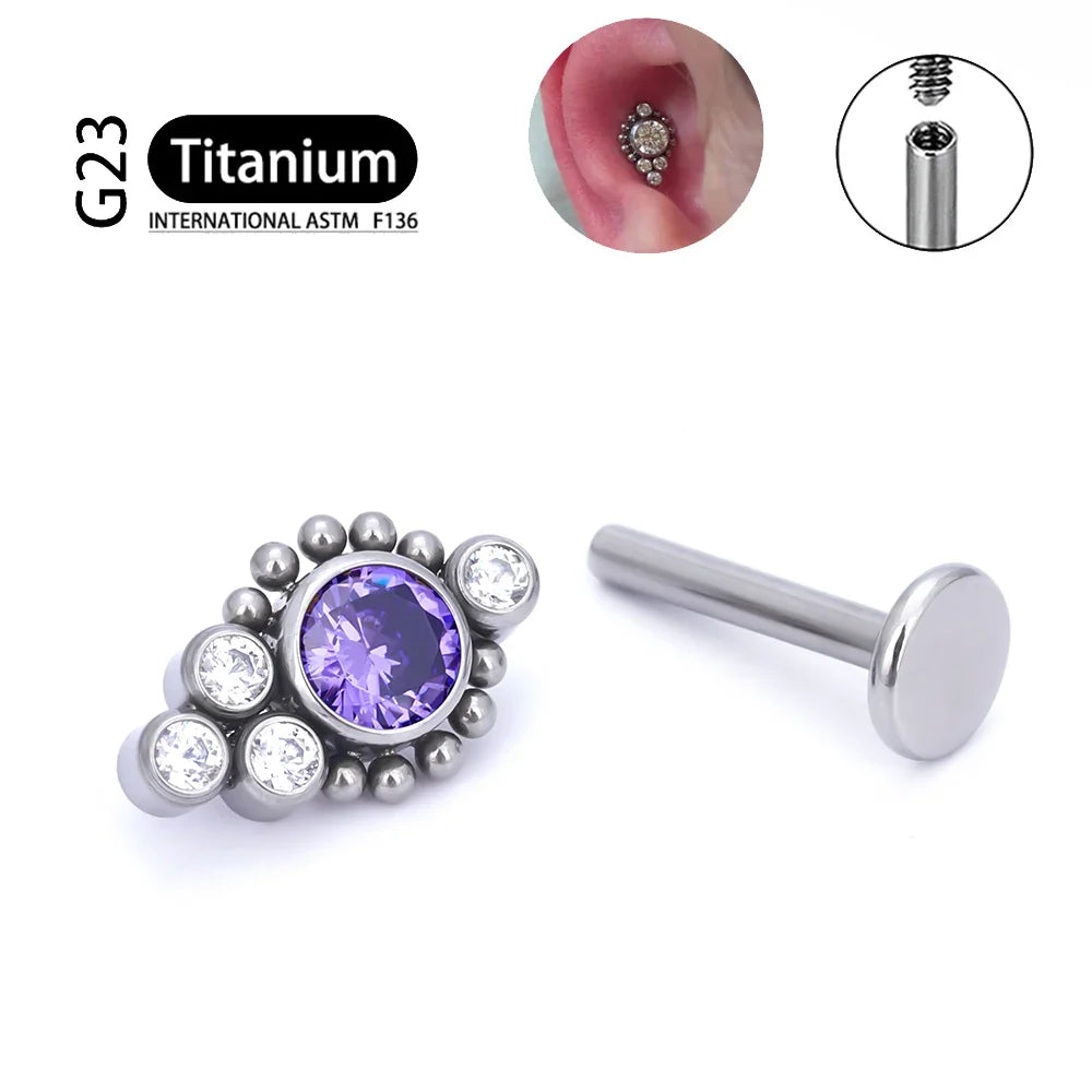 G23 Titanium ASTM F136 Cartilage Ear Studs Zircon Opal Agate Labret Lip Tragus Christmas Gift Piercing Jewelry For Women
