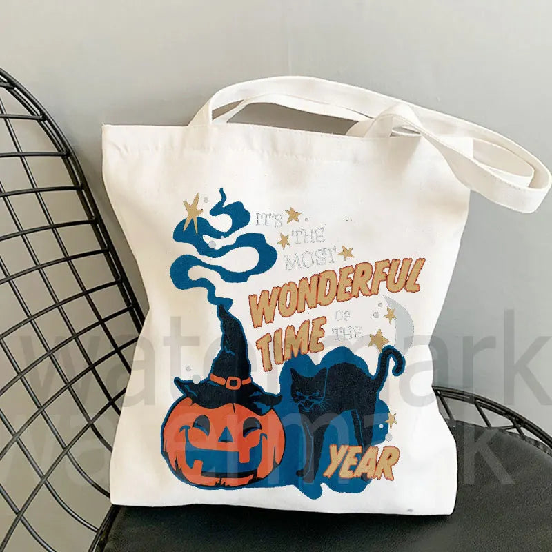 It's The Most Wonderful Time of The Year Halloween Tote Bag Halloween Pumpkin Spooky Shopper Shopping Bag Totes supermarket bag