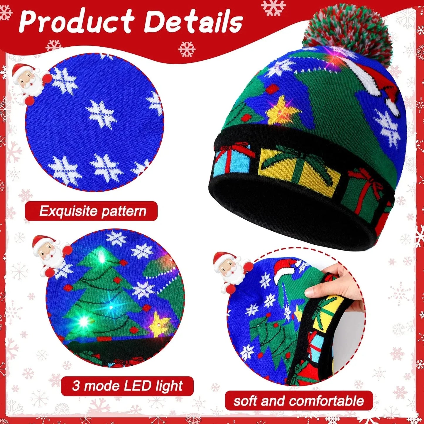 LED Christmas Hat Creative Flashing Led Light Knitted Hat Snowman Winter Warm Color Knitted Cap Christmas Gift