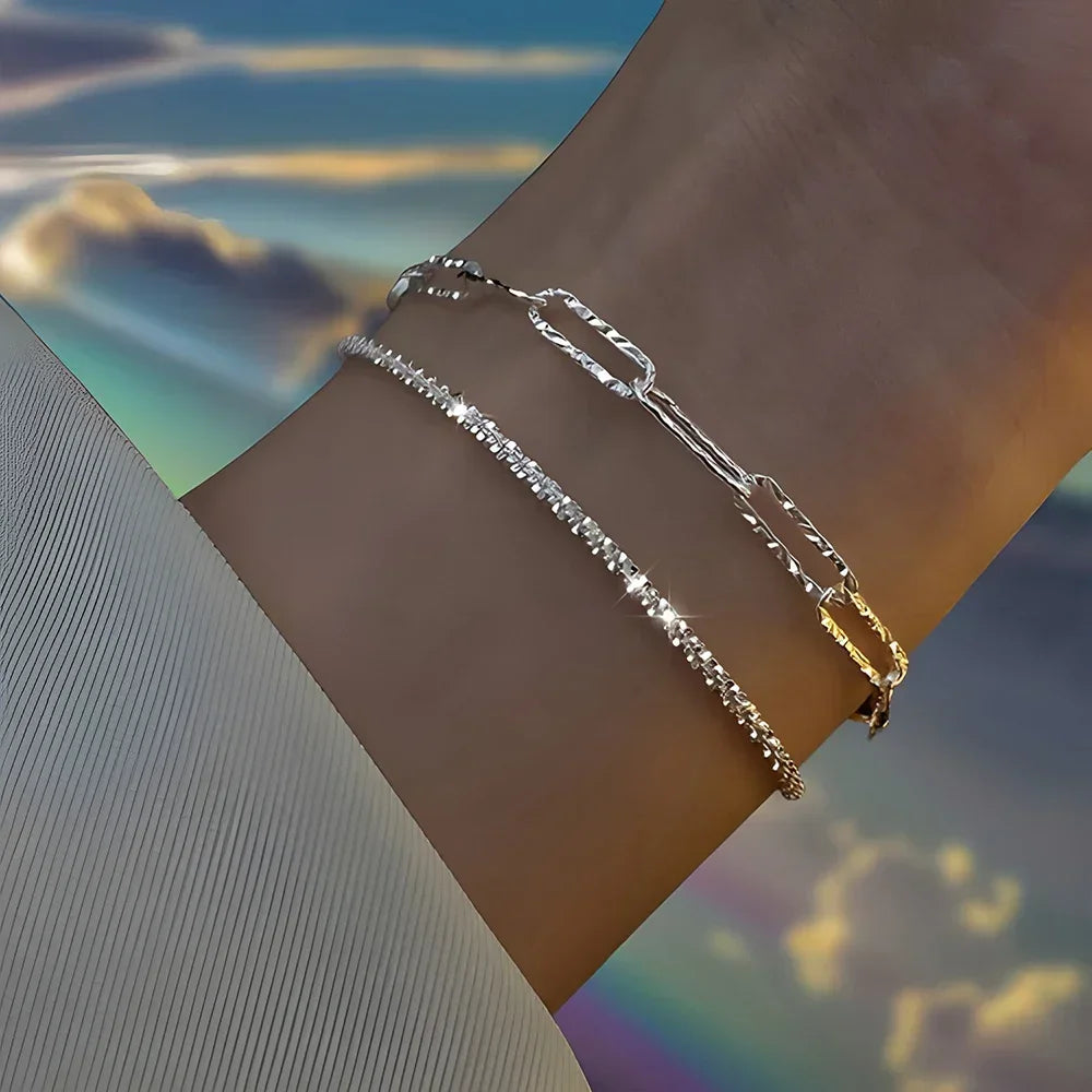 6pcs 925 Sterling Silver Rhinestone Bracelets for Women Girls Luxury