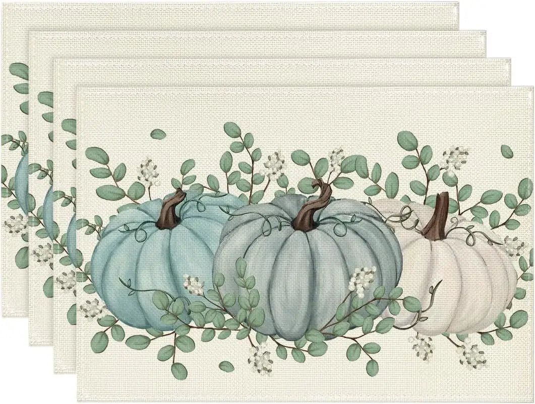 4PCS Thanksgiving Day Table Placemats 30*45cm Linen Autumn Pumpkin Maple Leaf Printed Dining Table Mat Festive Table Decoration