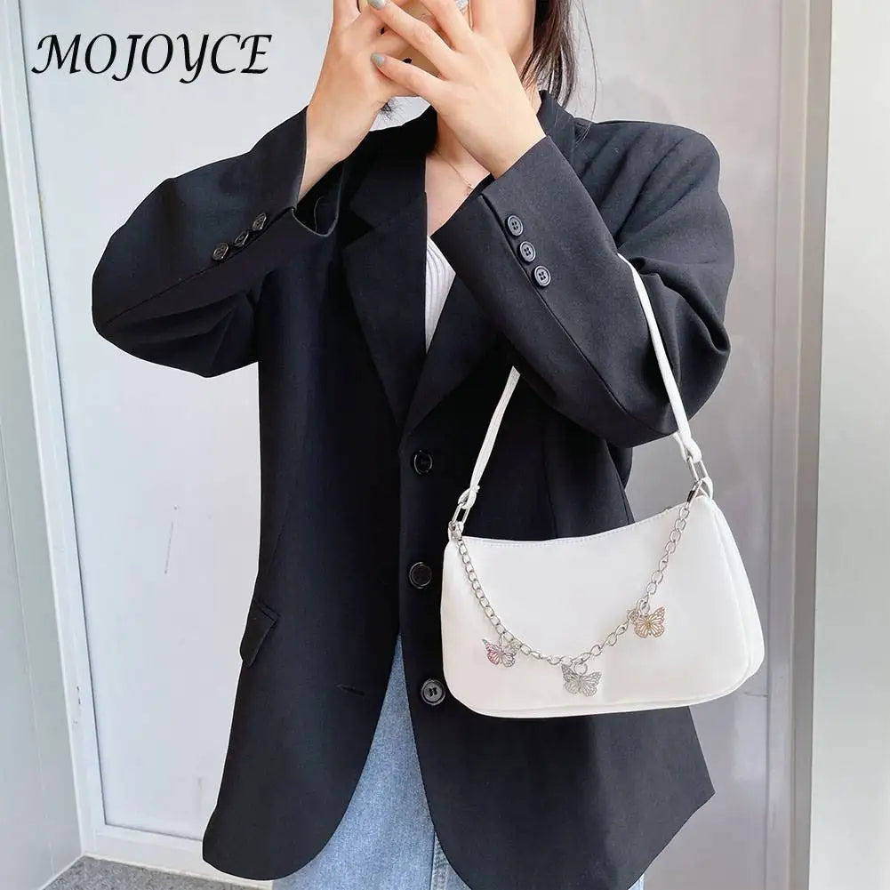 Retro Butterfly Chain Underarm Bag Women‘s Fashion Solid Color Shopping Shoulder Bag Travel Casual Small Handbags for Women