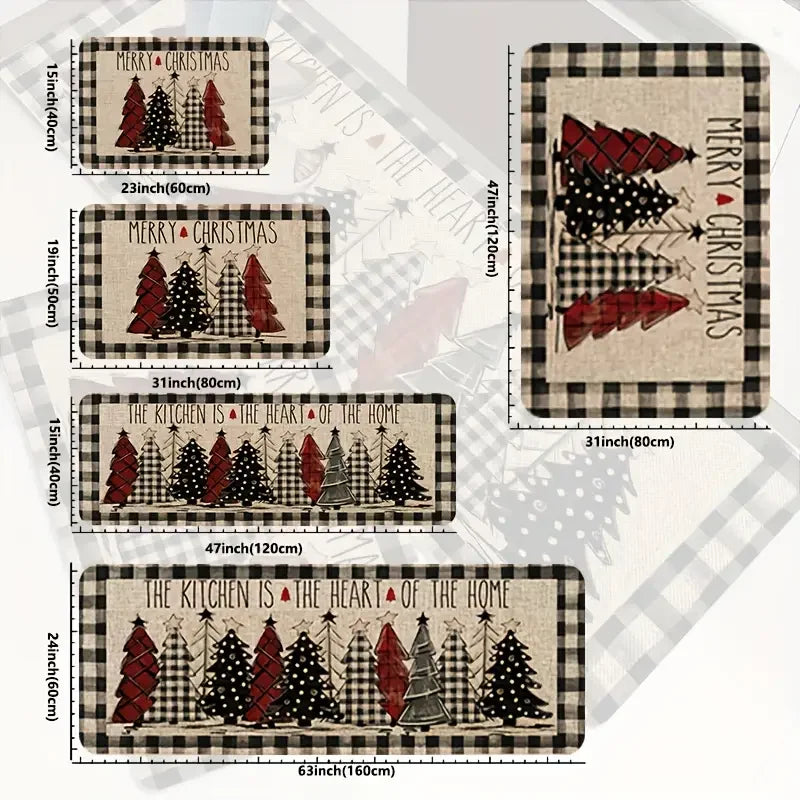 VIKAMA Christmas Tree Theme Rug, Soft Non-Slip Home Decor, Entrance Hall Doormat, Kitchen Two-Piece Mat Set.