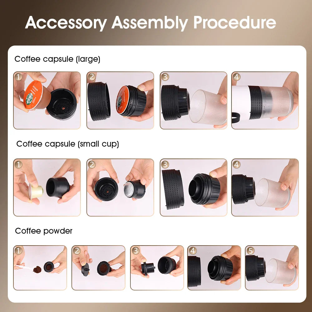 3-in-1 Portable Electric Coffee Maker 20Bar Espresso Machine, Capsule&Powder Compatible for Camping/Office/Travel with Fast Heat