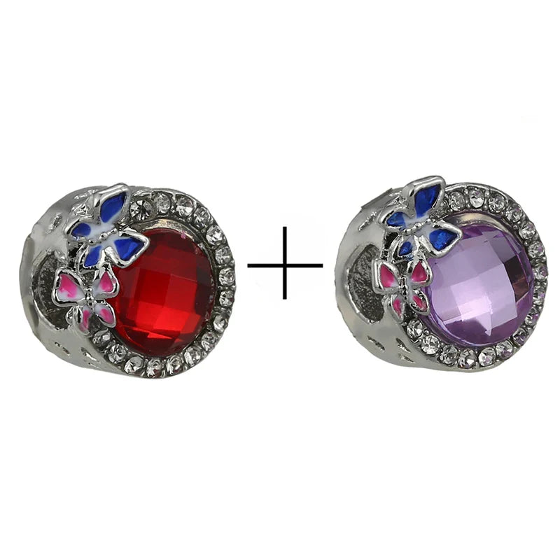 BRACE CODE 2Pcs/Lot Pan Spring New Purple Charm Love Floral Diy Beads Pendant Making Men's Women's Children's Fine Bracelets