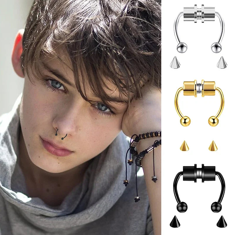 1/4pcs Women Fake Piercing Nose Ring Hoop Septum Piercing Nose Clip
