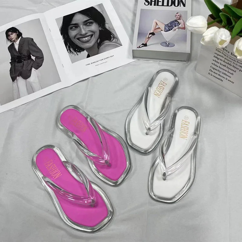 Women's Summer Candy Color Flip Flops Fashion All Match Outdoor Casual Flat Slippers Ladies Soft Soled Beach Sandal Women Slides
