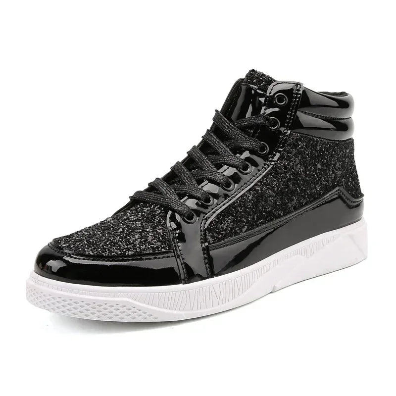 Men's Gold Sequins Platform Boots Autumn Fashion Casual Sports Shoes Thick Bottom Vulcanized Shoes Man Flats Heels Shoes Hombres
