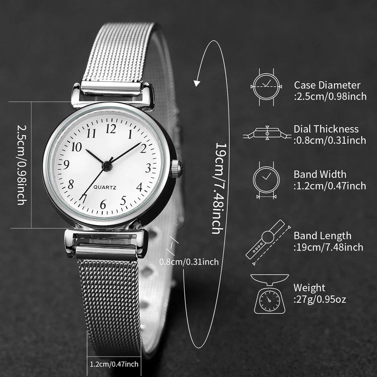 4PCS/Set Women's Watches Fashion Small Quartz Watch Casual Silver Band Wristwatches Bracelets（Without Box）