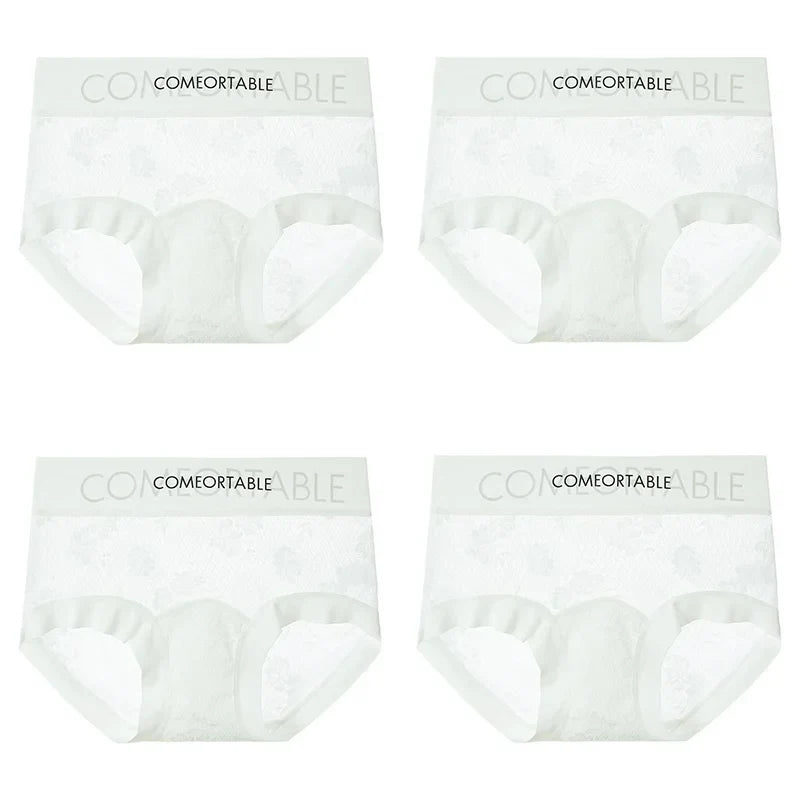 4PCS Women Seamless Panties Transparent Briefs Plus Size Lace Antibacterial Panties