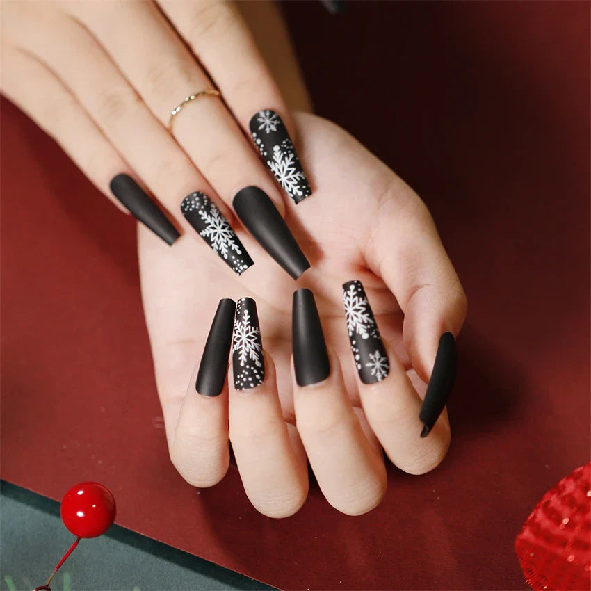 24Pcs/Set American Almond Christmas Wearing False Nails Full Coverage Press on Nails Removable Adhesive Acrylic Fake Nails Tips