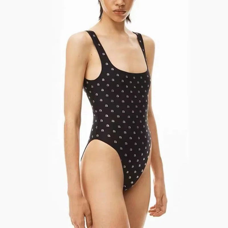 2024 Luxury Brand Women's Bikini Wang Swimsuit Sexy One-piece Swimsuit Women's Gold Print Monokini Beach Swimsuit