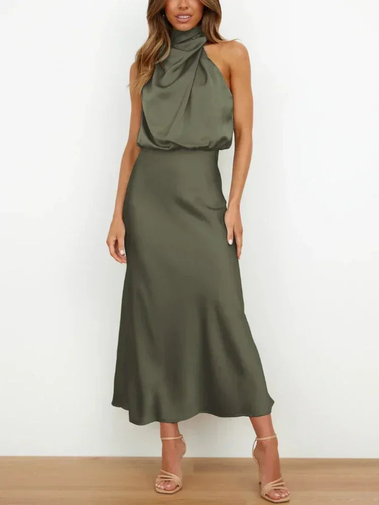 New Wedding Satin Silk Women Dresses Sexy Evening Party Sleeveless Off Shoulder Bodycon Elegant Maxi Dresses for Women Clothes