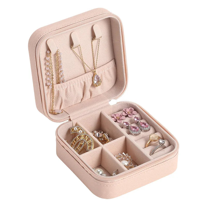 Portable Jewelry Storage Box Travel Organizer Jewelry Case PU Leather Storage Earrings Necklace Ring Jewelry Organizer Display