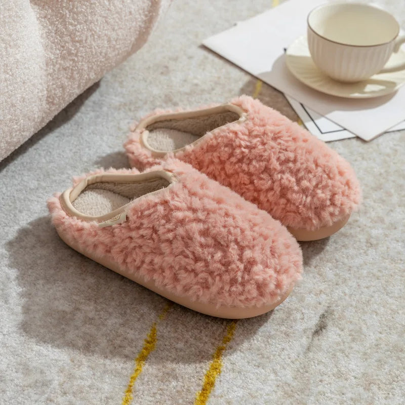 Japanese Simple Solid Color Home Slippers For Women Fluffy Winter Warm Indoor Bedroom Slides Female Furry Shoes