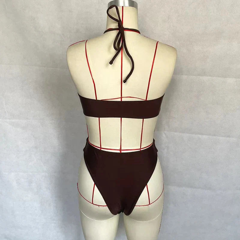 BEACHCICI Women's Bikini One Piece Summer Sexy Solid Cross Halterneck Cutout Slim Backless Tie up Beach Holiday Swimsuit