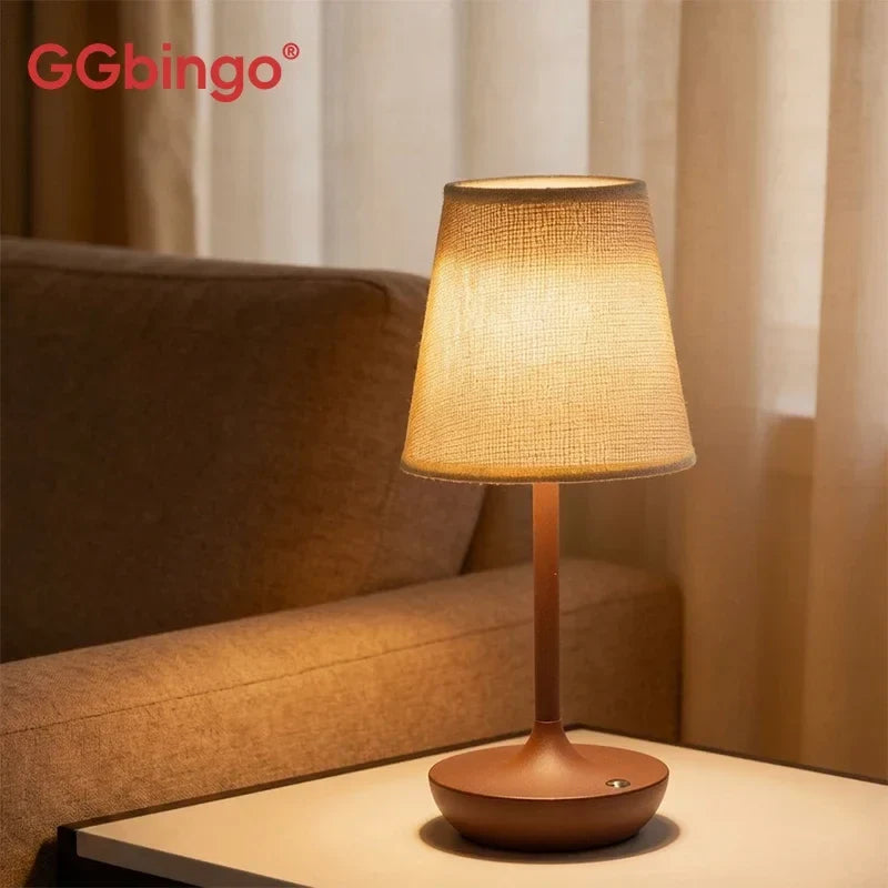 GGbingo Rechargeable LED Table Lamps Classic Desk Lamp Dimmable USB Fabric Lampshade Bedroom Bedside Desk Light Decoration
