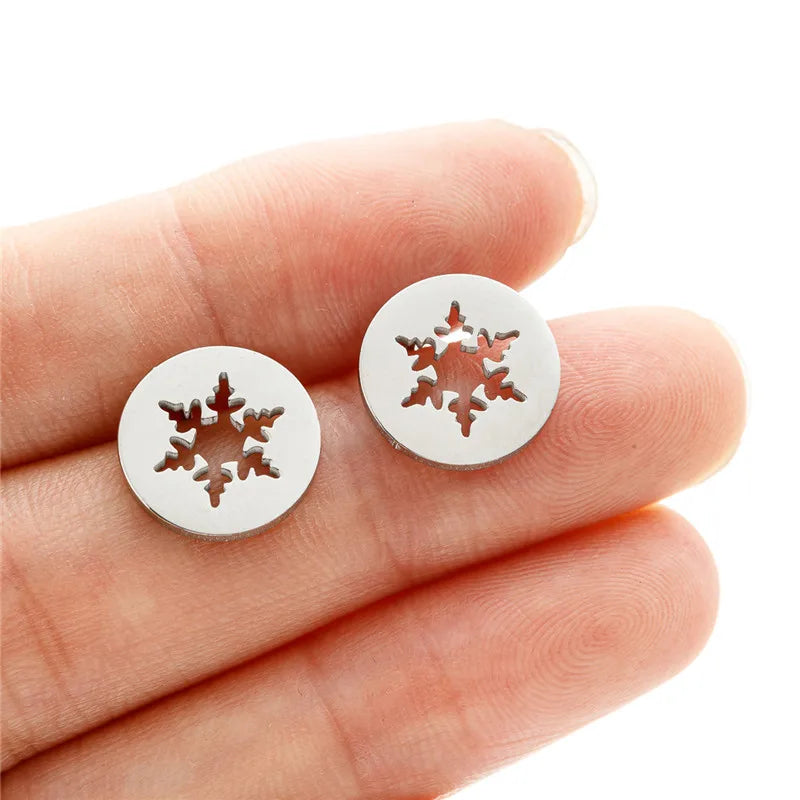 Multiple Stainless Steel Flower Stud Earrings Women Korean Daisy Mandala Rose Lotus Earings Piercing Jewelry Plant Oorbellen