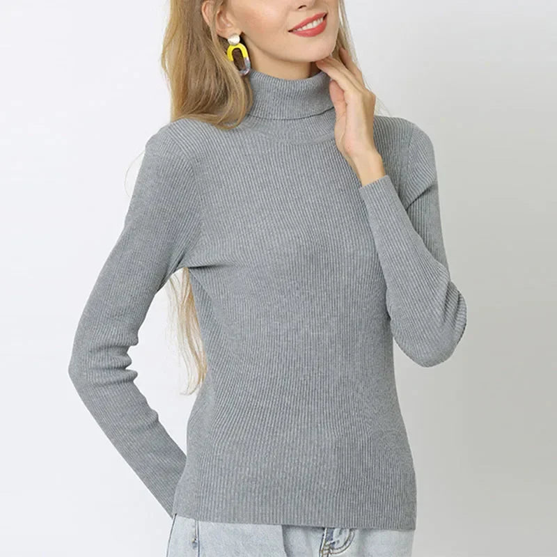 Women Turtleneck Sweaters Solid Color Autumn Winter Warm Knitted Pullovers Soft Tops Female Slim Fit Knitwear Lady Basic Jumpers