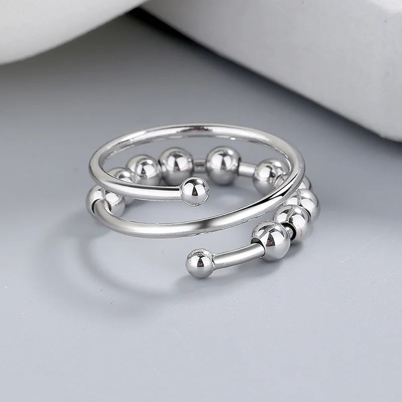 New Fidget Beads Rings for Women Men Rotate Freely Anti-stress Anxiety Ring Worry Stress Relief Jewelry Adjustable Stacking Ring