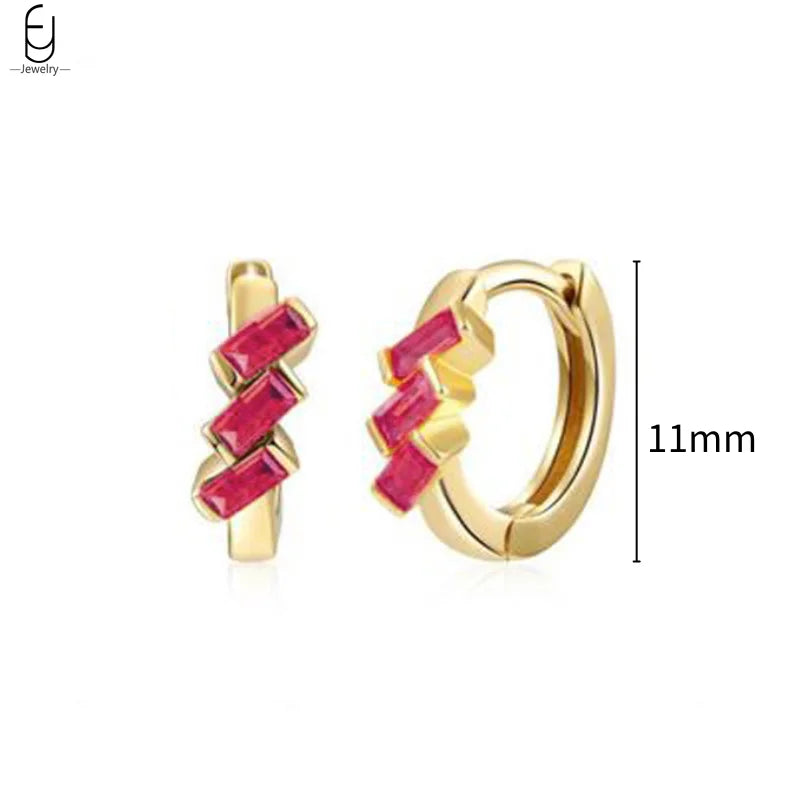 925 Sterling Silver Needle Rose Red Crystal Stud Earrings For Women Water Drop/Heart Pendant Gold Earrings Fashion Jewelry Gifts