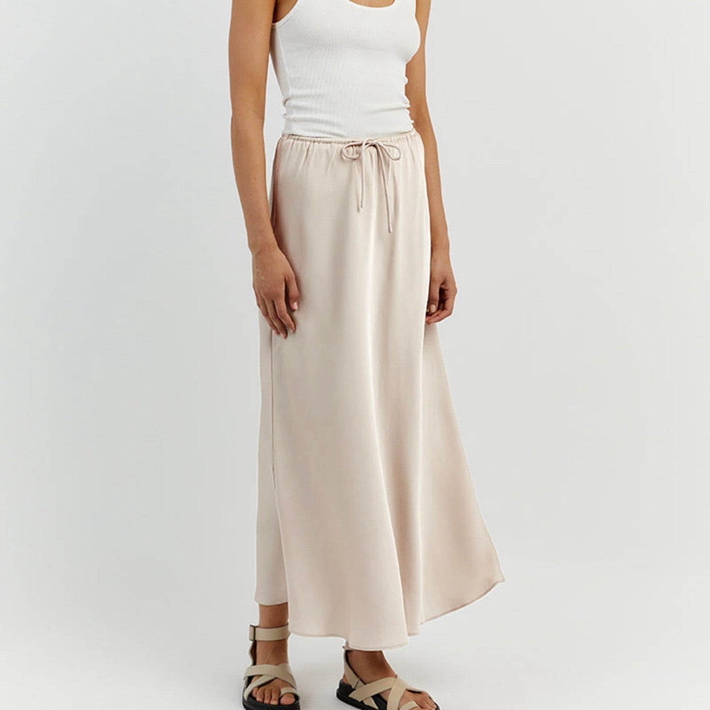 Women'S Solid Color Satin Long Dress High Waist Drawstring Dress Maternity Skirts Reflective Dress Trailing Dress Ropa De Mujer