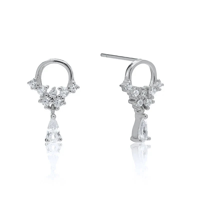 925 Sterling Silver Ear Needle Geometric Zircon Metal Earrings for women Shiny Crystal Luxury Small Stud Fashion Wedding Jewelry
