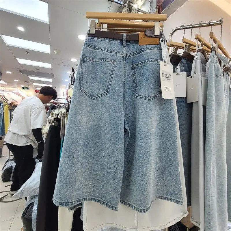 Summer Fashion Vintage Women Baggy Jeans Loose Leisure High Waist Solid Denim Pants Streetwear  Wide Leg Seven Quarter Jeans