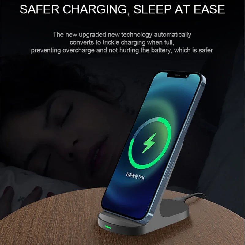Fast Wireless Charger Stand Pad for iPhone 16 15 14 13 8 X Samsung Galaxy S24 S23 S21 S20 S10 Xiaomi Wireless Charging Station