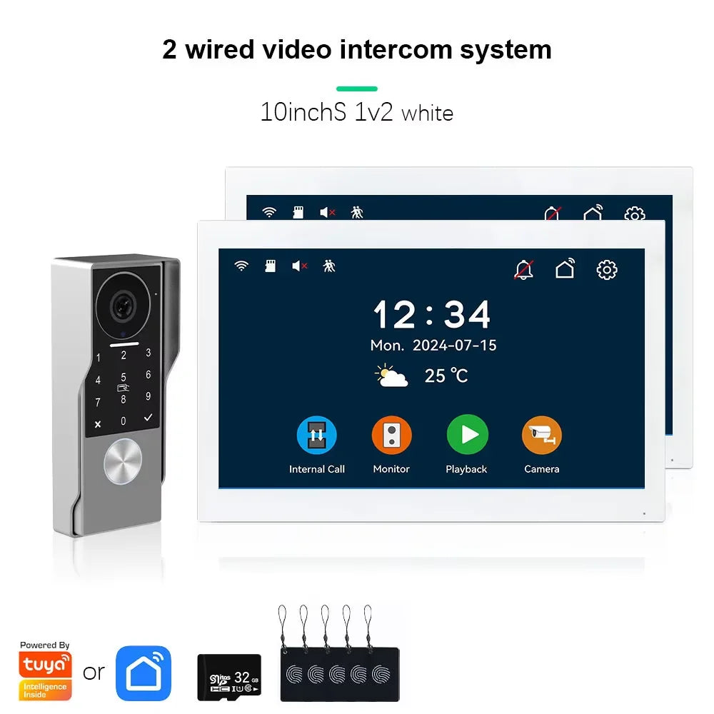 ANJIELO SMART Doorbell Video Intercom Camera System Wire 2‐wire Door Phone 10 Inch Screen 7 Protector Security