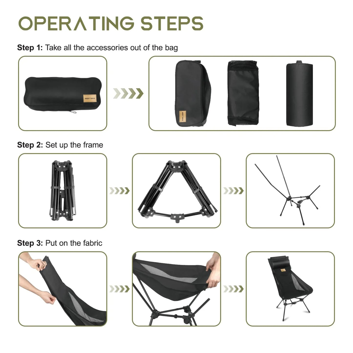 WESTTUNE Outdoor Folding Chairs with Headrest and Storage Bag Lightweight Chair for Outside Camping Hiking Travel Beach Sports