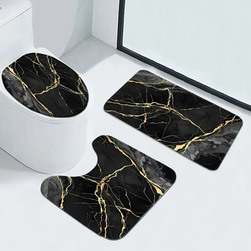 VIKAMA Gold Thread Marble Bathroom Rug Set 3PCS Non-Slip Absorbent Floor Mat Luxury Bath Carpet Single Or Full Set Sale