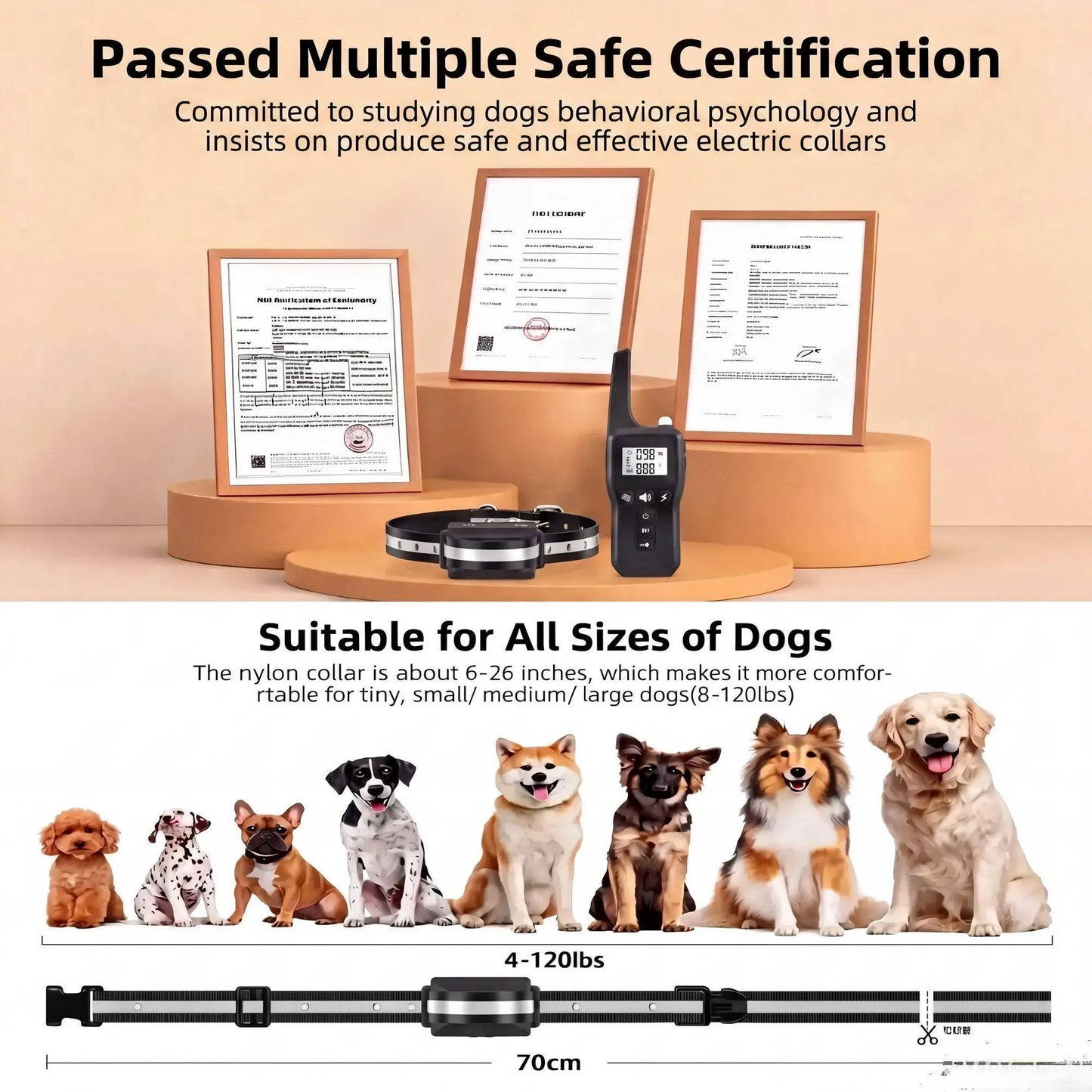 1000M Dog Training Collar IPX7 Waterproof Rechargeable Electric Shock Vibration Beep Remote Control Anti Bark for All Size Dogs