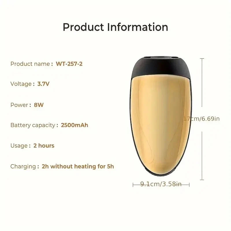 Professional Cordless Metal Handheld Heat Massager Men's Barberology Massager USB Charge Vibration Head Massage 2 Massage Nodes