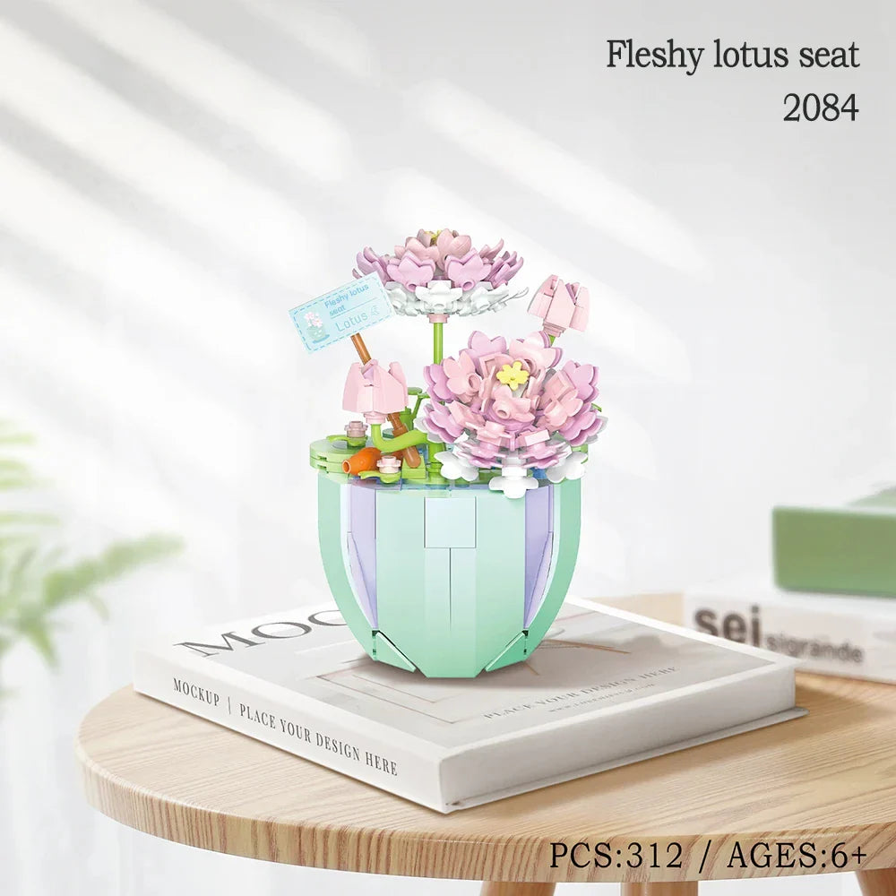 Building Blocks Set Orchid Flowers Bouquet Flower Blocks Bonsai Plant Model Bricks DIY Home Decoration Toys Kids Chirstmas Gifts