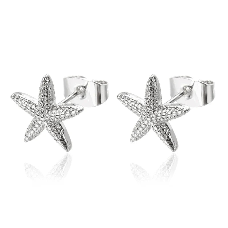 Geometric Fashion Temperament Casual Starfish Stud Earrings For Women Stainless Steel Earrings Female Summer Jewelry Gift