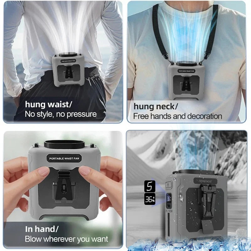 10000mah Portable Neck Fan Cooling Rechargeable Hands-Free Waist Clip