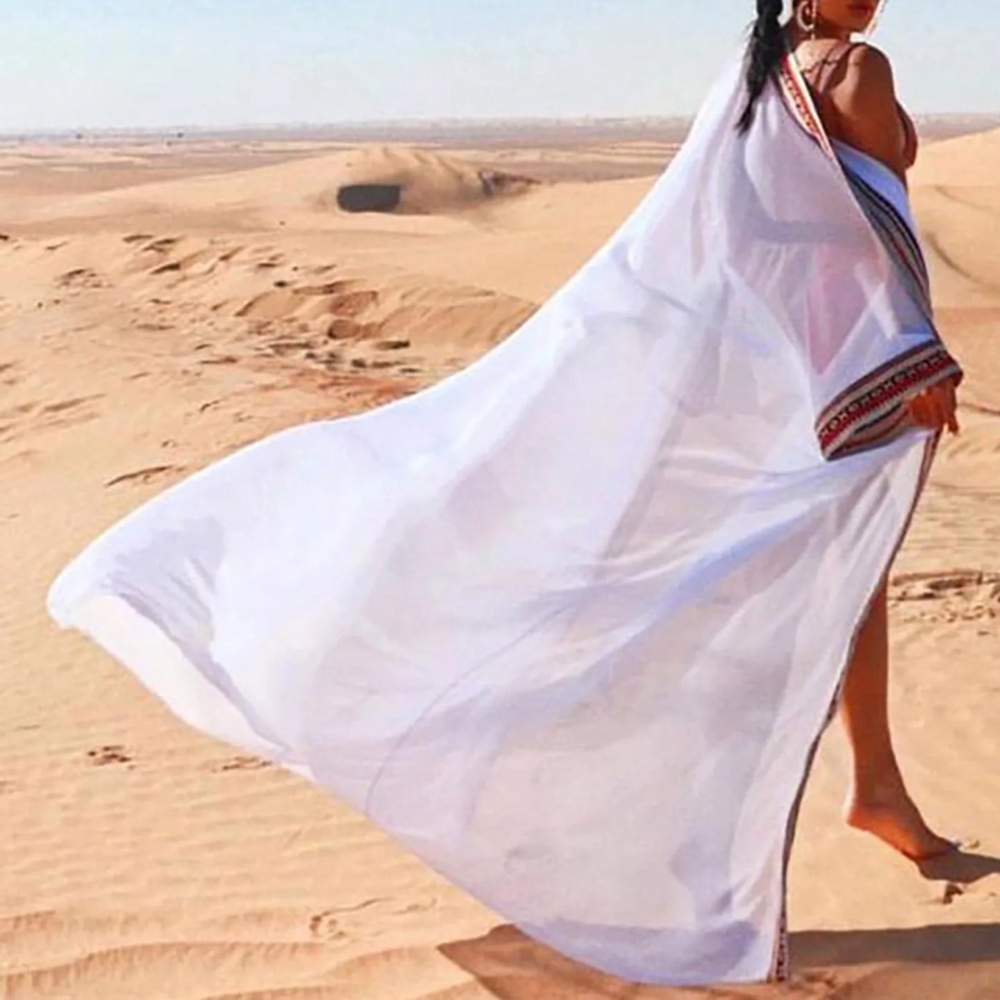 White Chiffon Long Maxi Kimono Cardigan Women Beach Cover Up Embroidery Edge with Belt Tunica Kaftans Femininos Beachwear 2024
