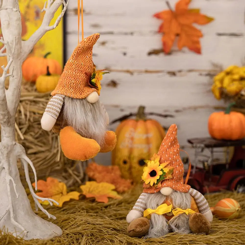 Funny Decorative Thanksgiving Doll Ornaments Soft Cartoon Gnome Doll Ornaments Cute Sunflower Gnome Doll Autumn Decor