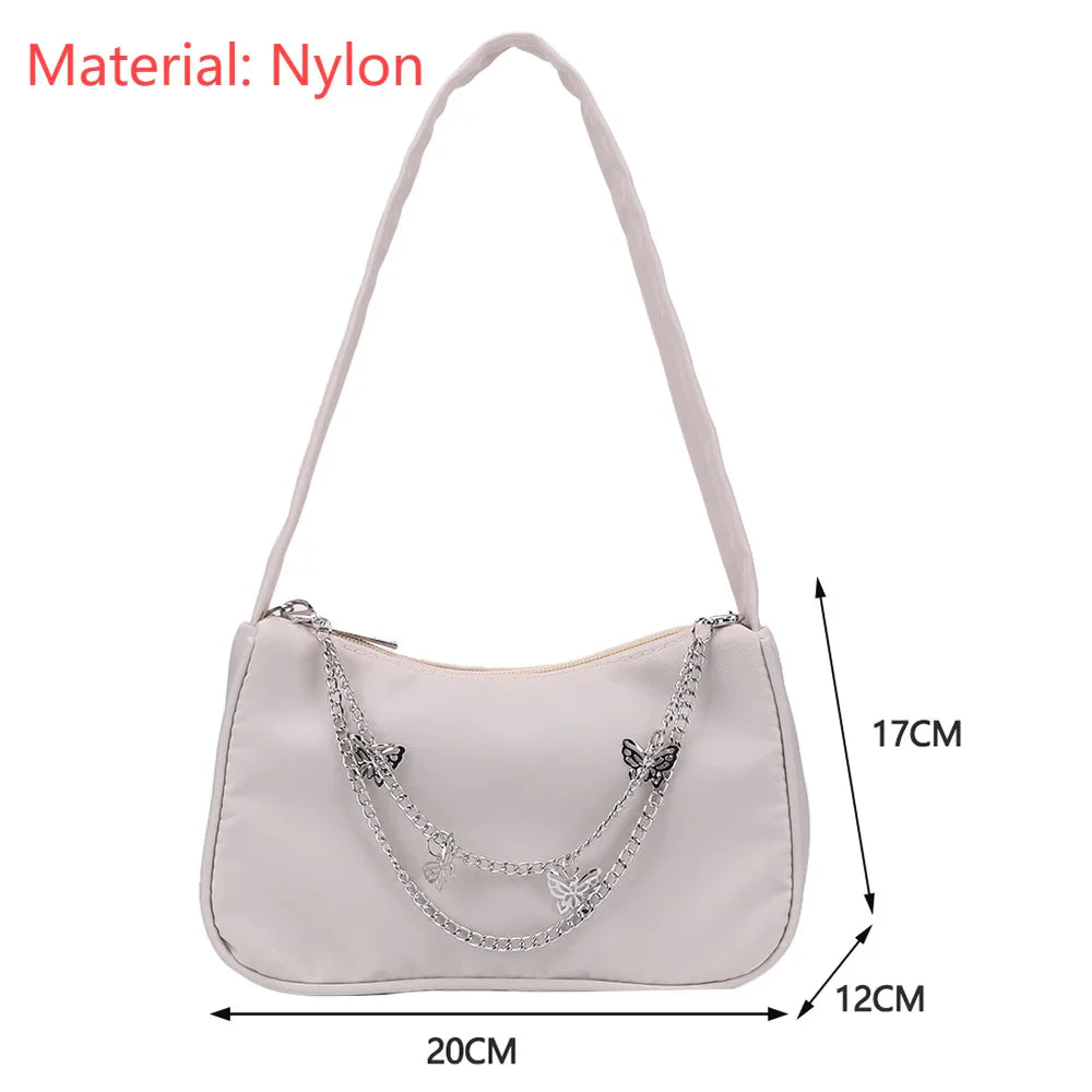Retro Butterfly Chain Underarm Bag Women‘s Fashion Solid Color Shopping Shoulder Bag Travel Casual Small Handbags for Women