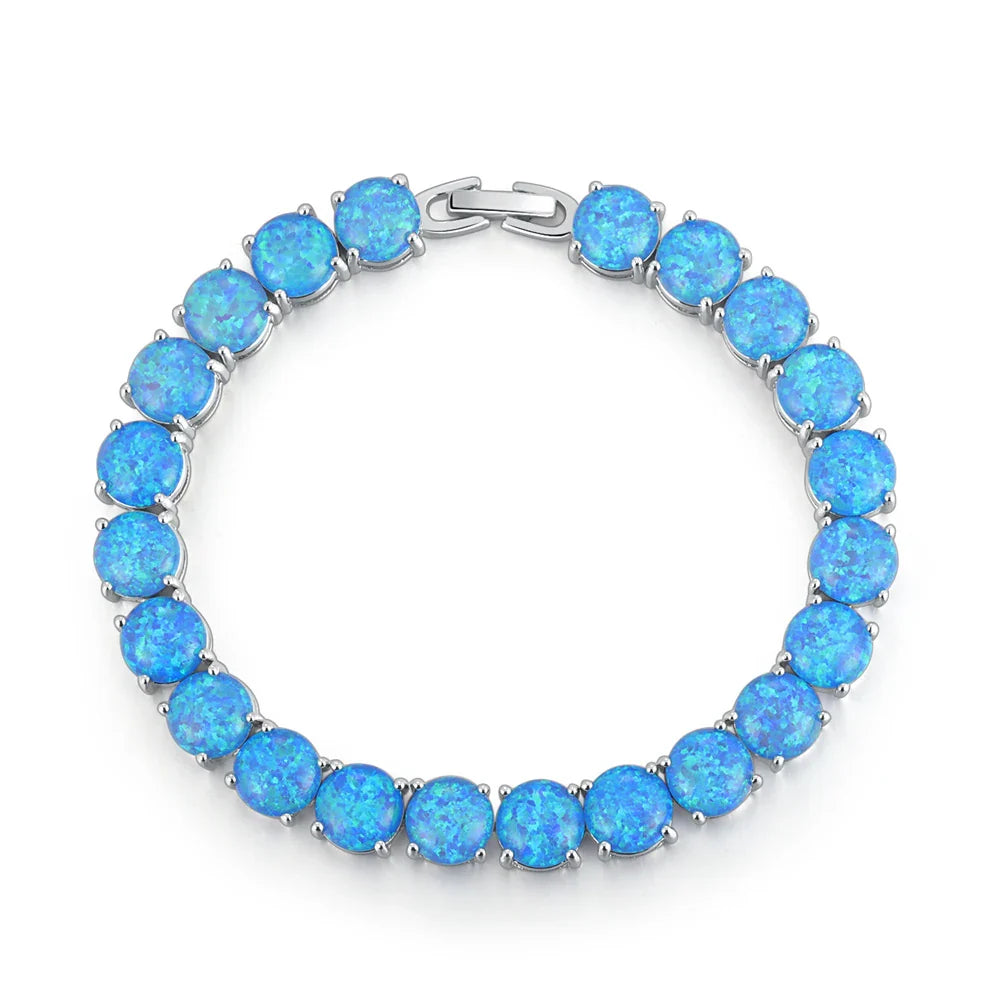 CiNily White Fire Opal Stone Chain Link Bracelet&Bangles Silver Plated Luxury Larger Boho Bohemia Summer Jewelry Gifts for Women
