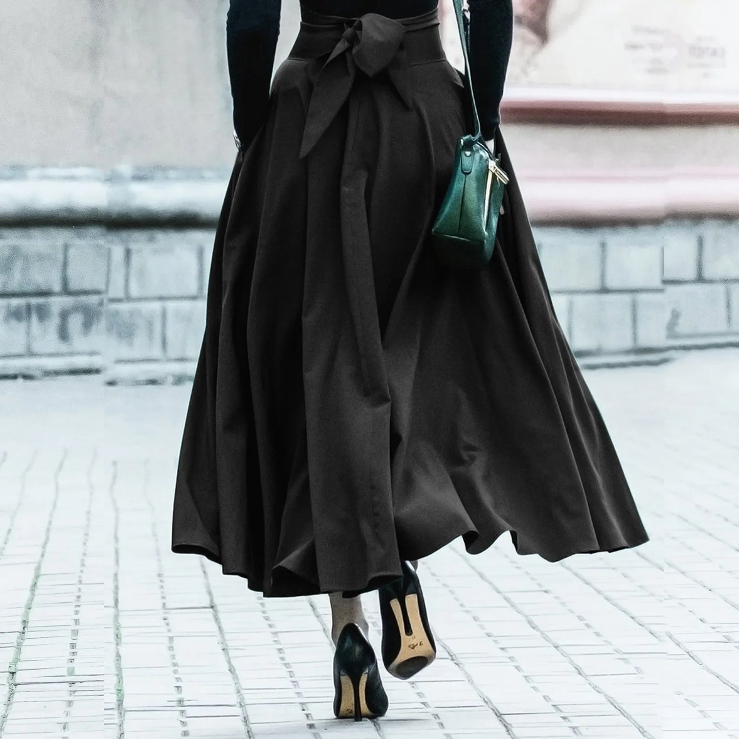 Elegant Bowknot Long Skirts 2024 New High Waist Umbrella Pleated Skirts Spring Solid Ladies Female Big Swing A Line Skirt Faldas