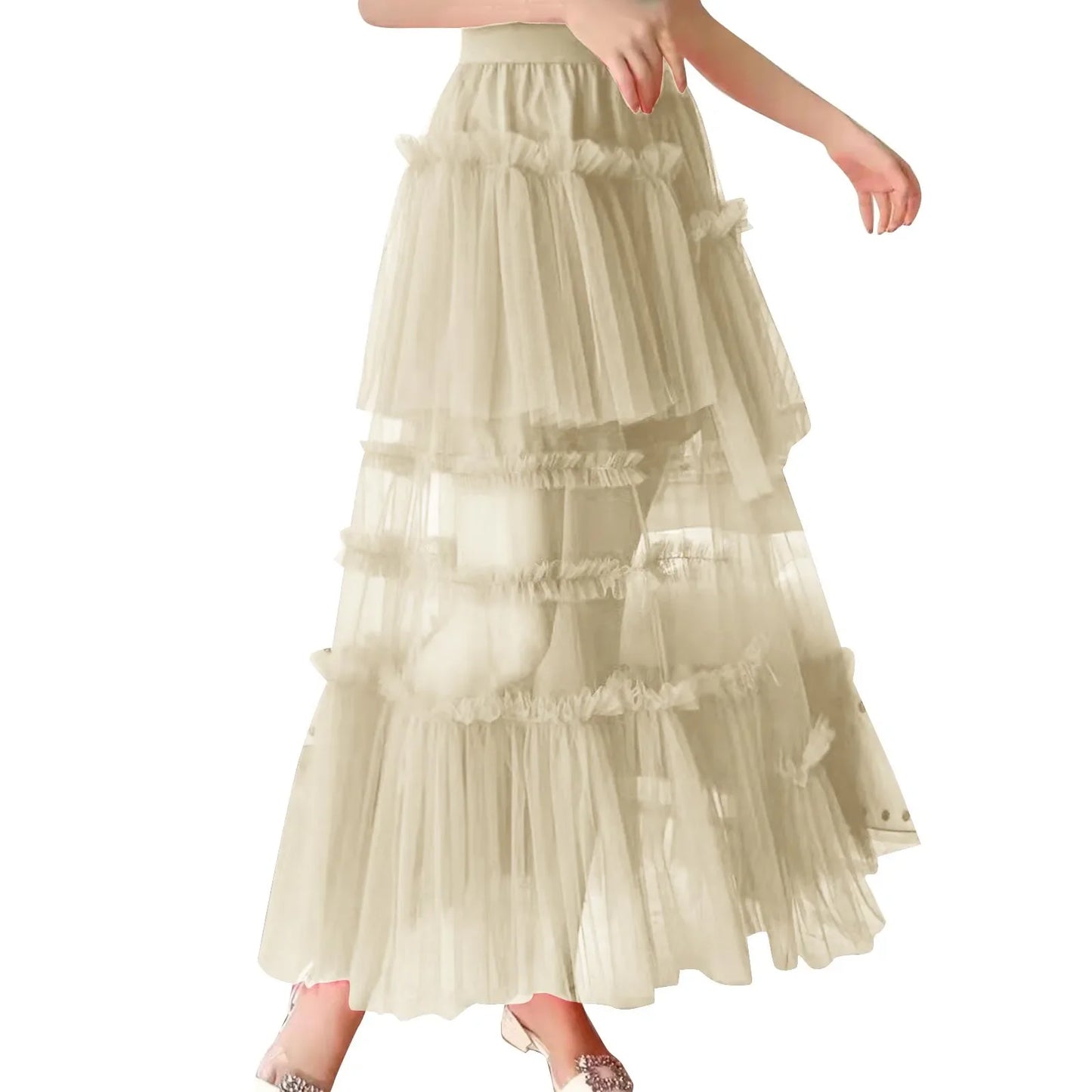 Skirts For Party 2024 Women's Long Summer Tulle Skirt Elegant High Waist Cocktail Party Wedding Flared Hem Dance Skirt for Girls
