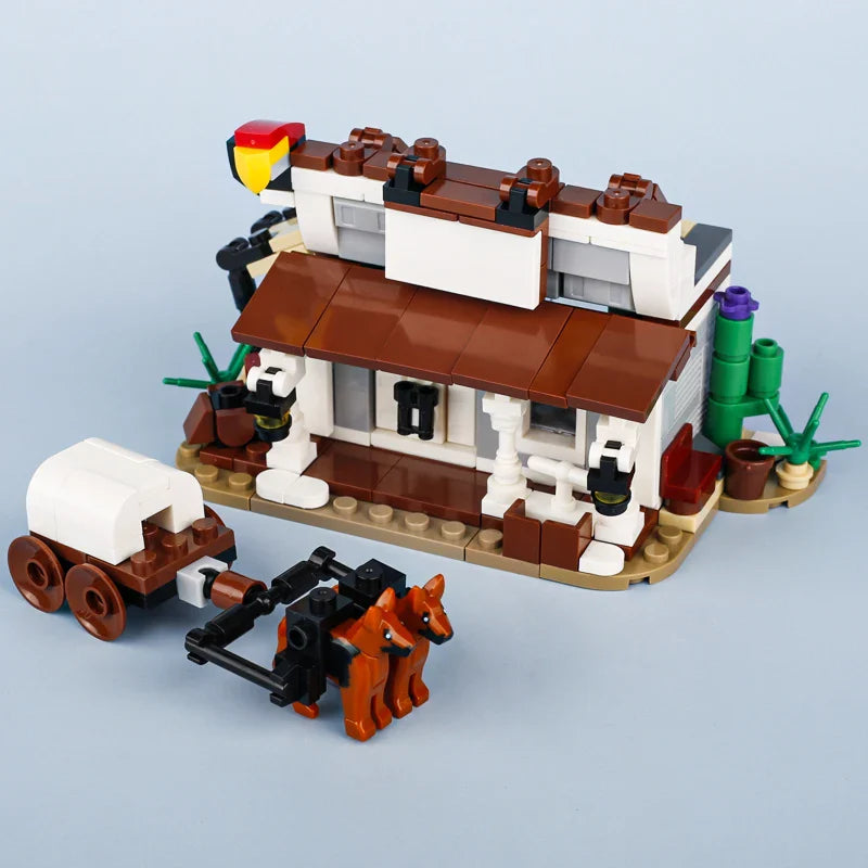 City Creative Coffee Shop Kitchen Dog Car Figures Building Blocks Gas Station Pizza Oven Food MOC Mini Model Bricks Kid Toy Gift
