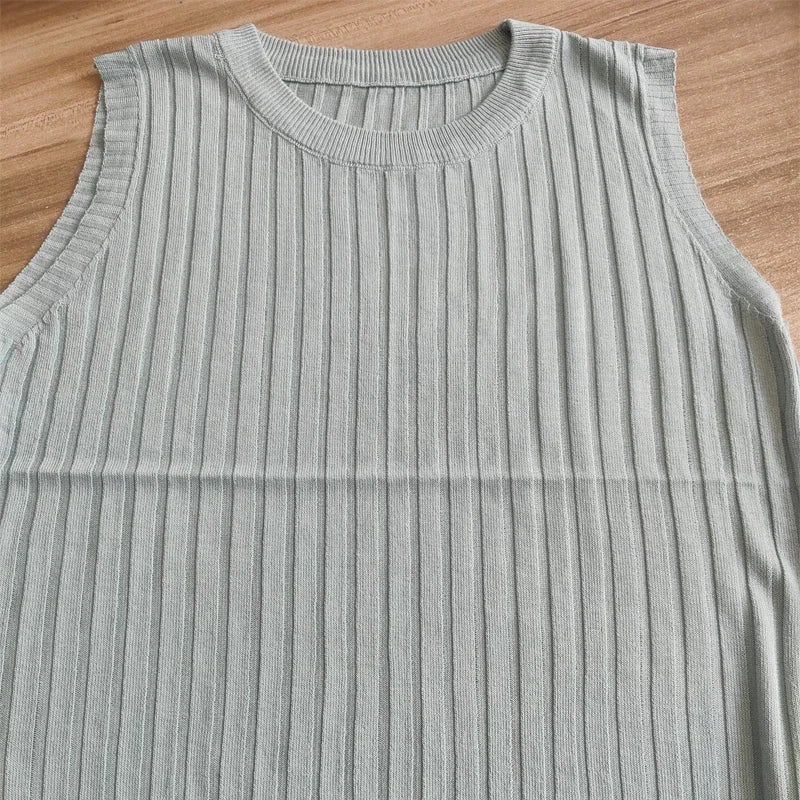 Knitted Vests Women Top O-neck Solid Tank Blusas Mujer De Moda Spring Summer New Fashion Female Sleeveless Casual Thin Tops 4588