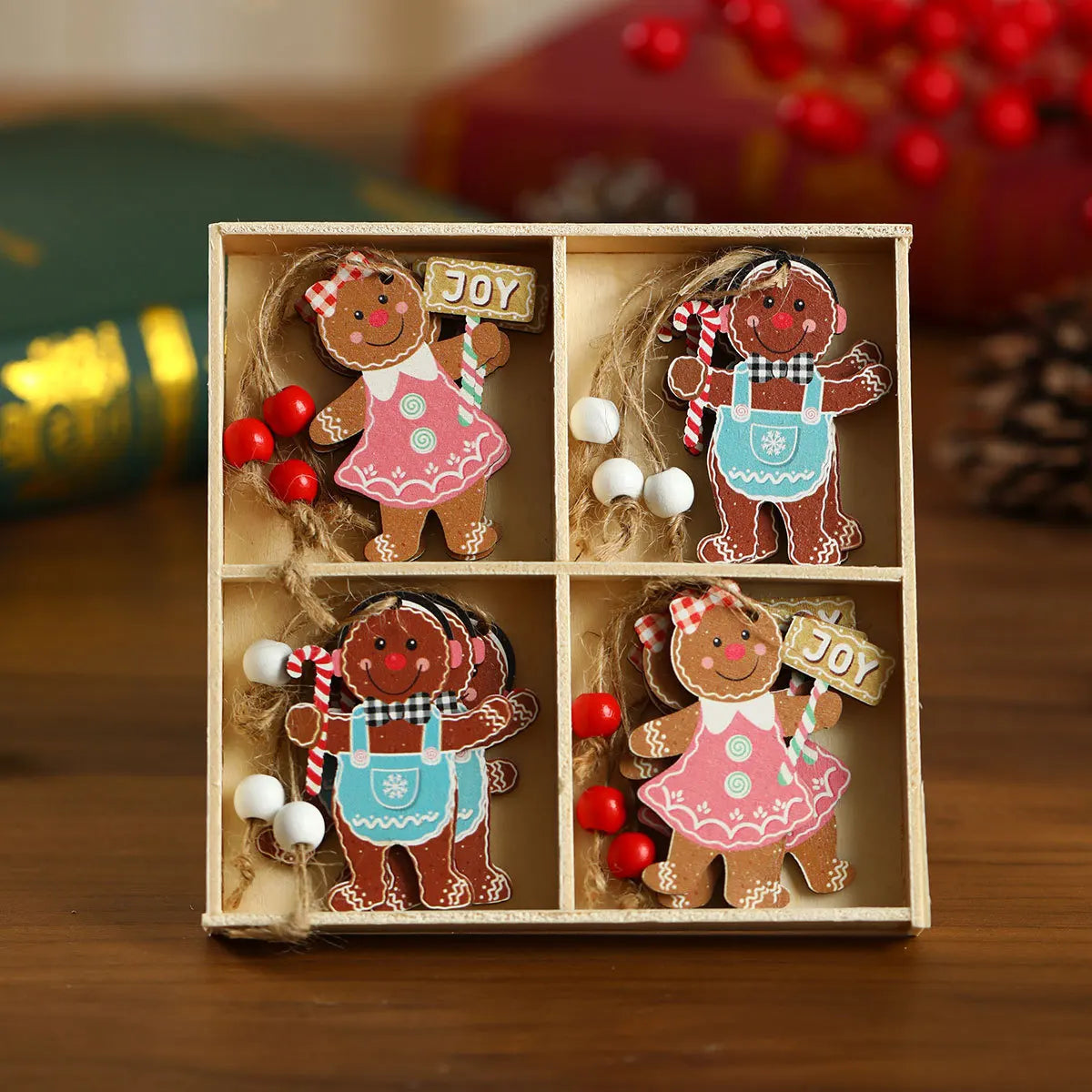 2024 Christmas Wooden Pendants Gingerbread Man Gnomes Xmas Tree Hanging Ornament Noel Navidad Decorations for Home New Year Gift