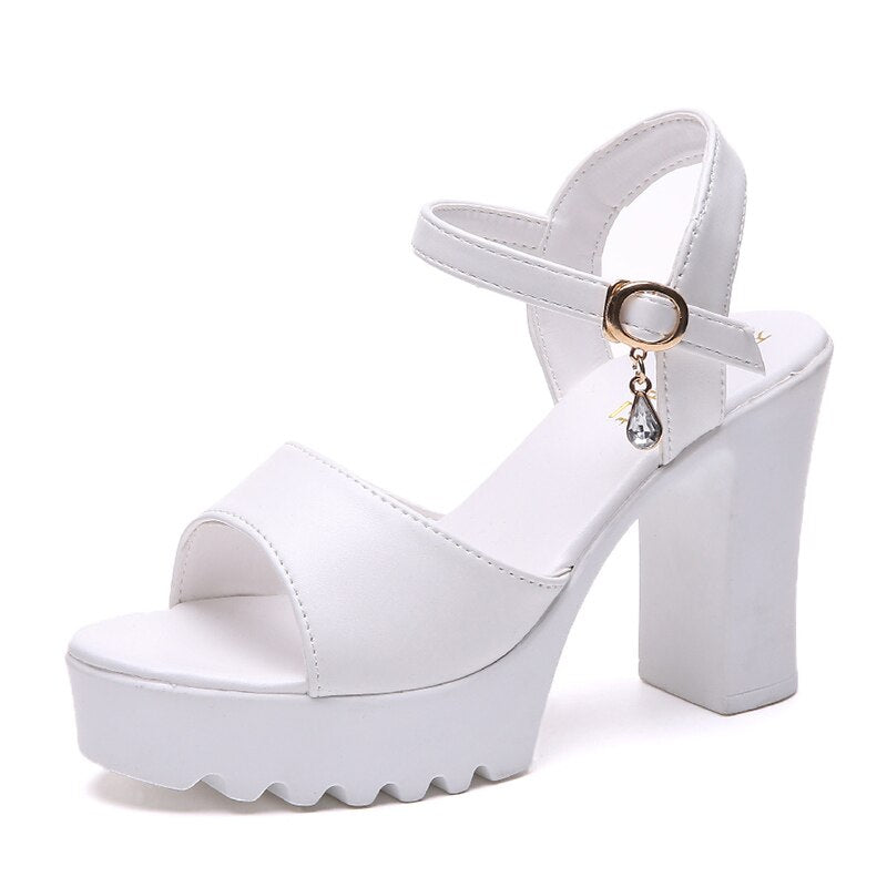 Platform Sandals Buckle Rhinestone Sexy 2022 Summer Hot Selling Gladiator High Heels Fish Mouth Simple Black Women's High Heels