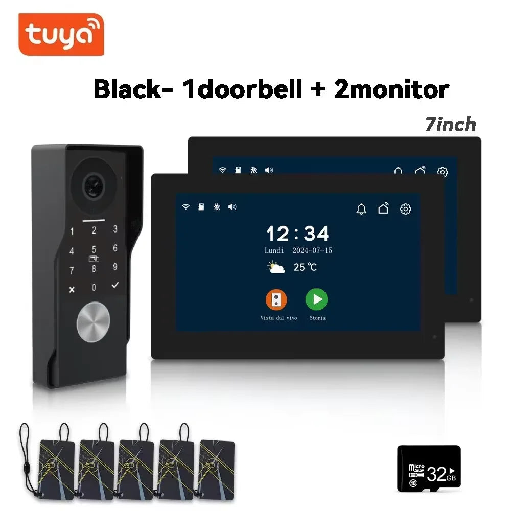 Anjielo 2-Wire TUYA Smart Video Intercom Doorbell Wired 1080P Waterproof Camera WIFI 7/10inch IPS Touch Screen Support IP CCTV